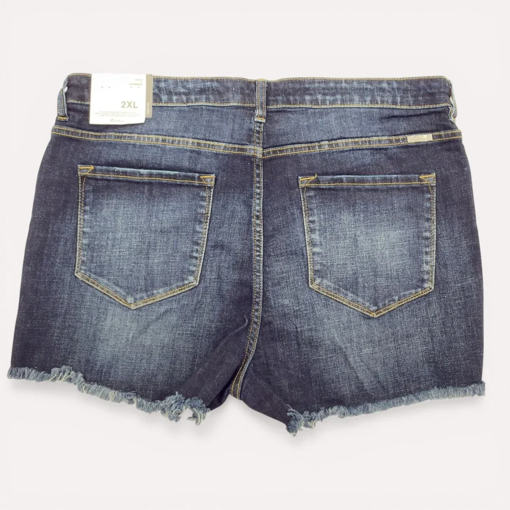 Kancan High‎ Rise Denim Shorts 2XL Dark Wash Frayed Hem Stretch Jean Shorts NWT